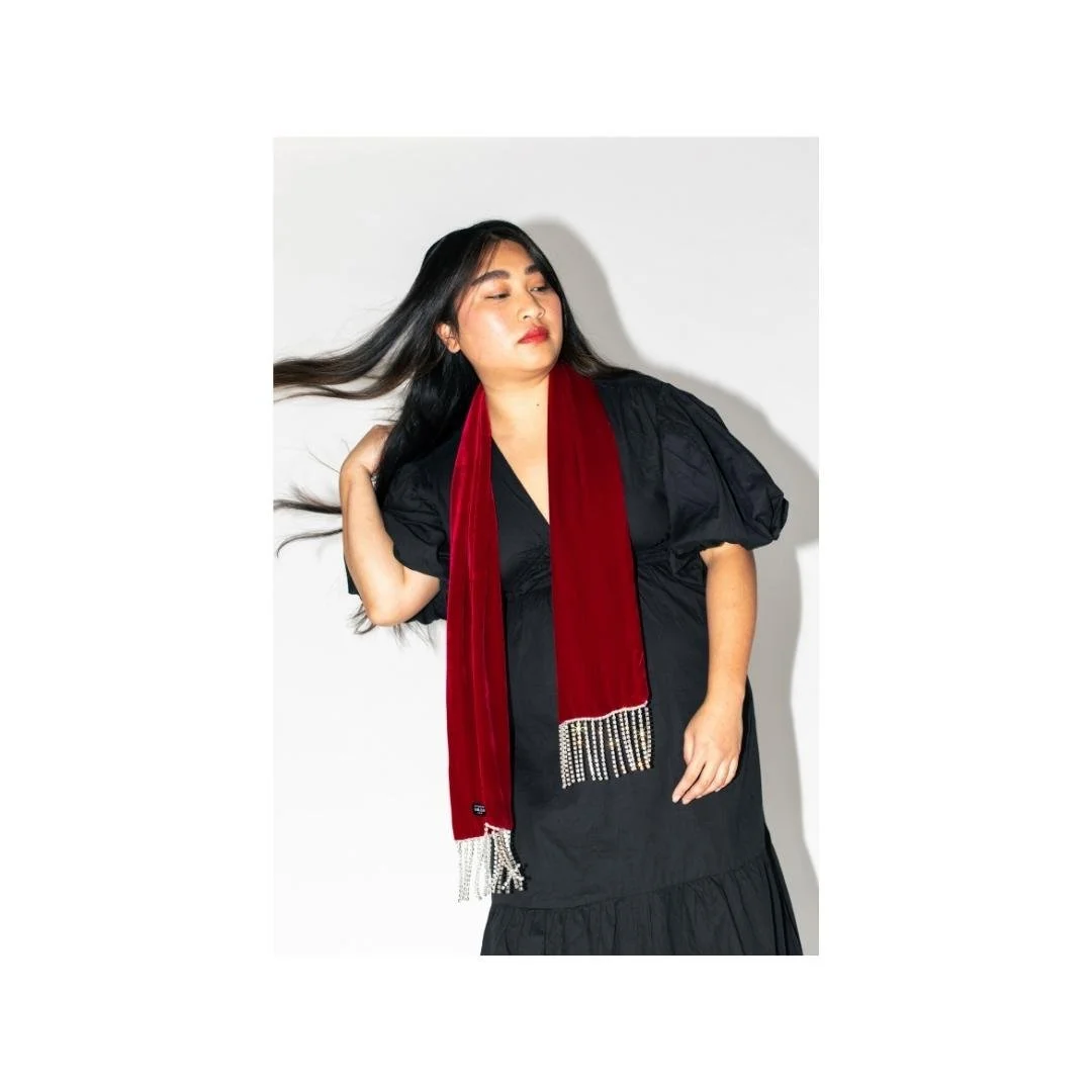 正規品・送料込み◆JILLSTUART◆Black-Patternsilk Scarf Product Title: Sellwood Crystal Trim Velvet Scarf I Black